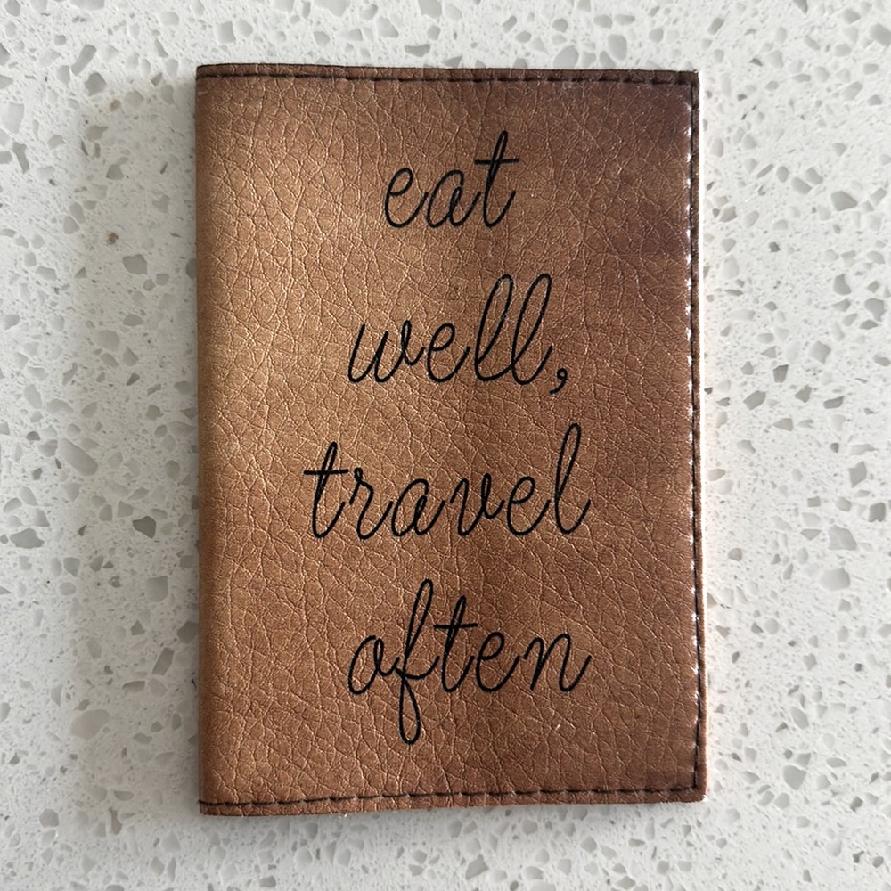 Leather Passport Cover ‘Eat Well Travel Often’